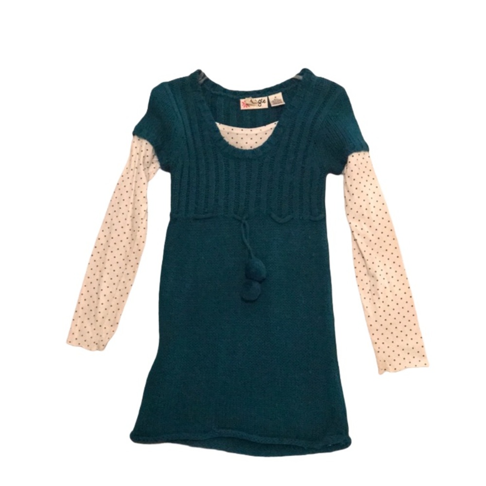 Teal Sweater Dress with White Sleeves